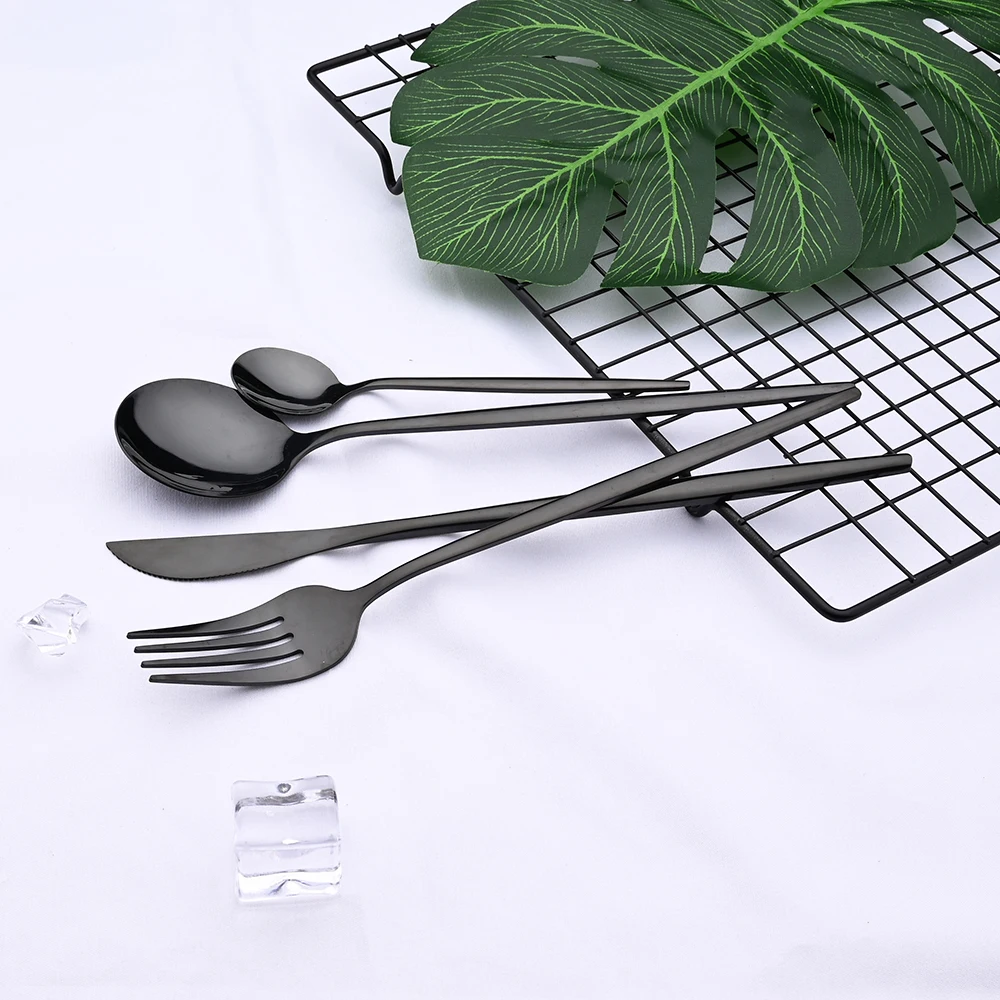 Gold Dinnerware Set Stainless Steel Black Dinnerware Set Knife Fork Spoon Teaspoon Cutlery 4pcs Kitchen Silverware tableware set,stainless steel kitchen utensils