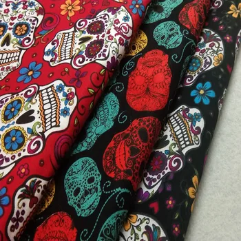 

30cm 3pcs Vintage Punk Cool Halloween Flower Skull Printed Cotton Fabric Bundle Patchwork DIY Sewing Doll Cloth Party Home Decor
