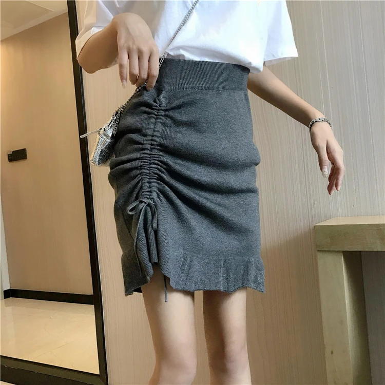 Faldas mujer moda, трапециевидная, с оборками, однотонная, в стиле ампир, милый стиль, однотонная, на завязках, женская одежда, высокая талия, юбки, черные, женские