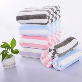 

Corals Fleece Towels Water Absorption Washcloth Stripe Rapid-Dry Bathing Tools