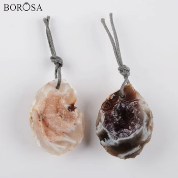 

BOROSA Half Agates Geode Pendant for Necklace Natural Oco Geode Druzy Beads Natural Gems Stone Beads for Jewelry Making WX1565
