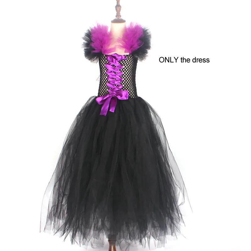 only the dress Maleficent/черное платье-пачка с роскошными рогами и крыльями; нарядное платье для девочек; Детский костюм ведьмы для косплея на Хэллоуин - Цвет: only the dress