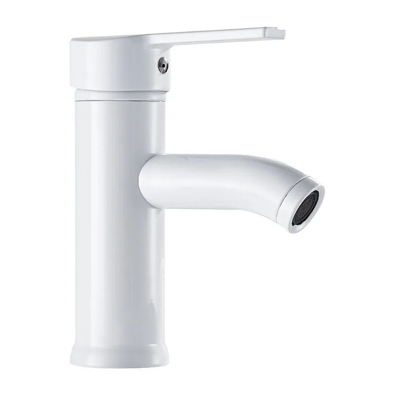 

Single Handle Basin Faucet Hot and Cold Water Bathroom Sink Faucet Stainless Steel Basin Mixer Tap White Household Water Tap