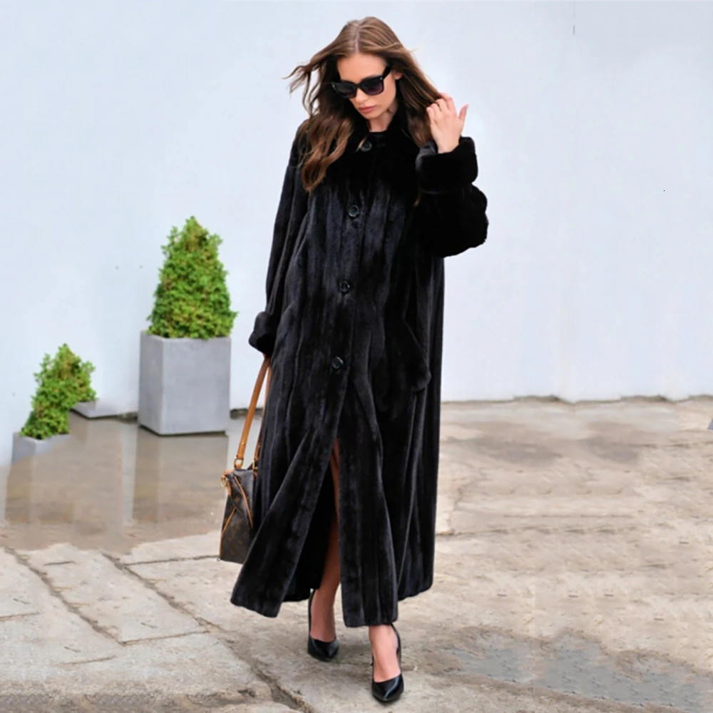 TOPFUR Новое модное зимнее женское длинное пальто с отложным воротником, Женское пальто с натуральным мехом норки, верхняя одежда и пальто
