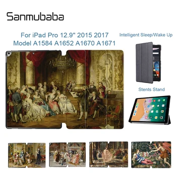 

Sanmubaba Case For iPad Pro 12.9'' 2015 2017 Version Ultra-Slim PU Leather Flip Stand Smart Cover Oil Painting Tablet Case Funda