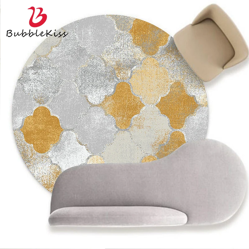 Bubble Kiss Round Carpets For Living Room Gray And Yellow Printed Home Bedroom Decor Rugs Custom Hotel Lobby Anti-Slip Carpet | Дом и сад