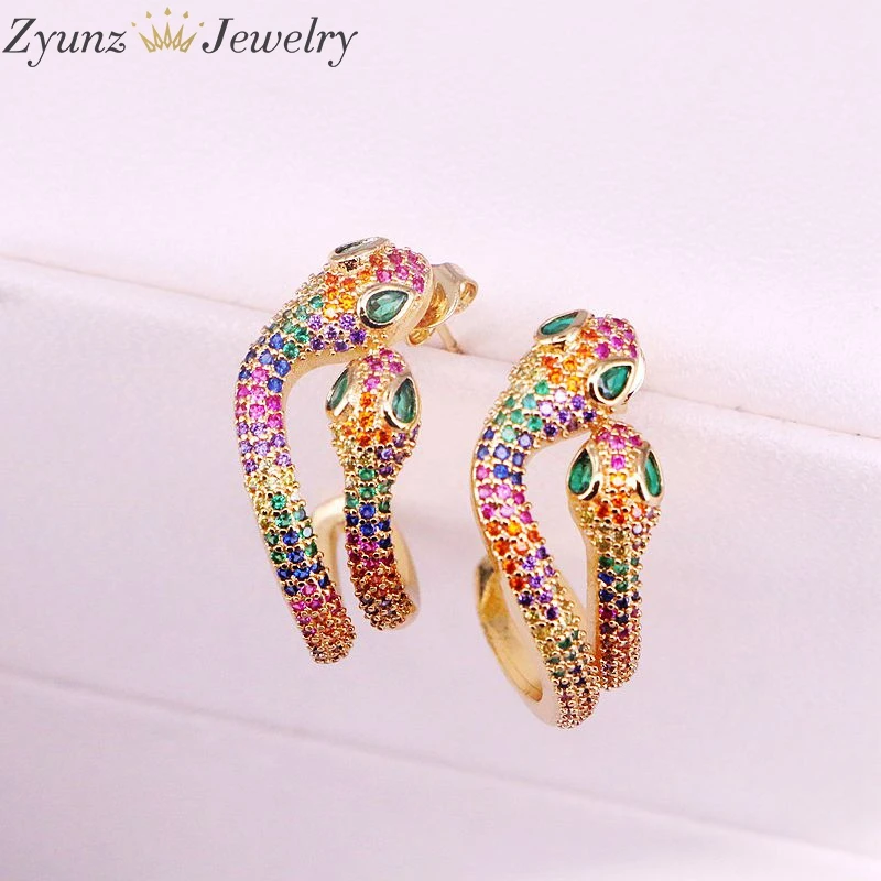5 пар, Радуга CZ микро проложить Шарм Серьга в виде змеи серьги модные популярные ювелирные изделия, золотая серьга нежные кубические циркония шпильки