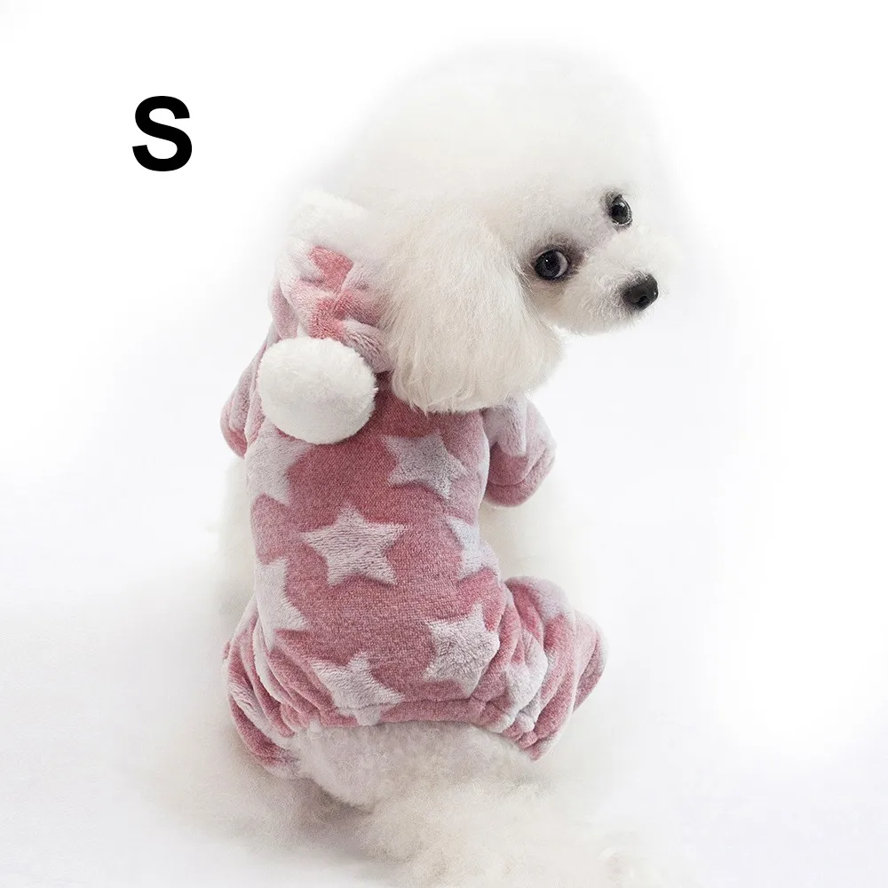 PINK Мягкая одежда для собаки из флиса, щенка, чихуахуа, зимнее пальто, комбинезон, костюм для собаки, пижамы с капюшоном для маленьких и средних собак, кошек - Цвет: PINK