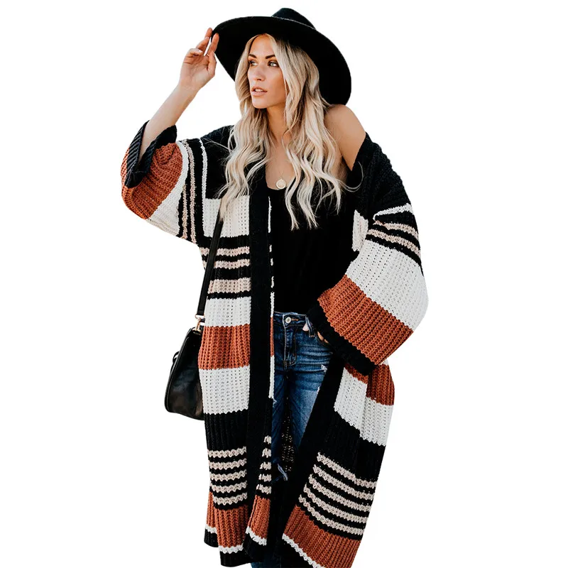 

Autumn Winter Unique Nature Womens Open Front Sweater Long Cardigans Boho Long Sleeve Color Block Knit Lightweight Coats