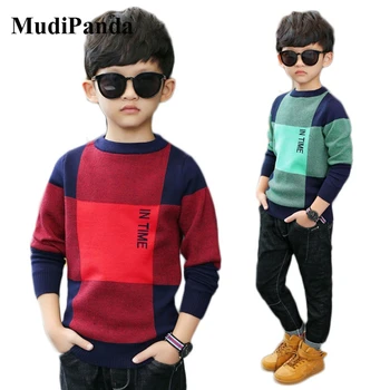 

MudiPanda Winter Autumn Children Sweater Plaid Knit Sweater For Boy 4-14T Teenager Cardigan Kids Pullover School Baby Outerwear