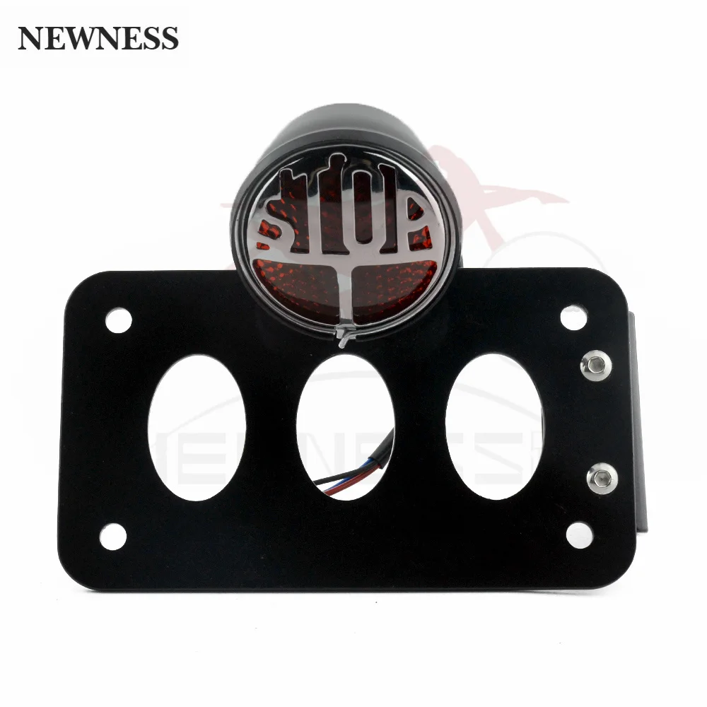 Universal 12V Motorcycle Side Mount Stop Sign Tail Light w/ License Number Plate Bracket For Harley Bobber Yamaha Honda,motorcycle taillight