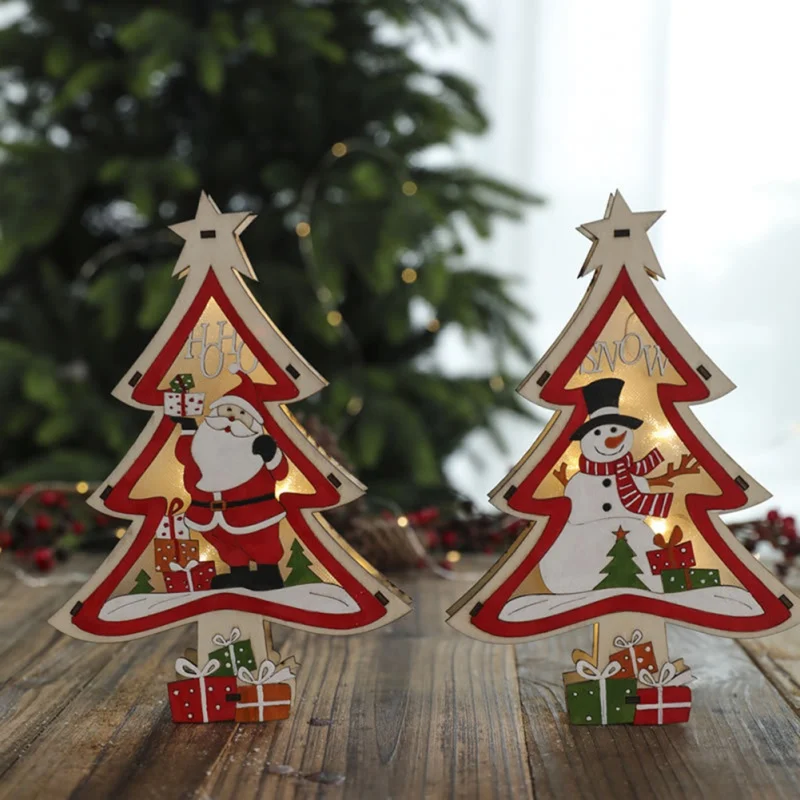 

Xmas Festive Party Supplies Navidad Wooden Christmas Tree Shape Decorations For Home With Warm White Light Christmas Decoration