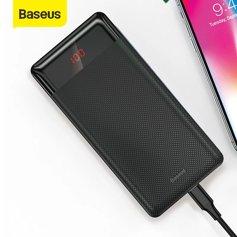 Внешний аккумулятор Baseus на 10000 мАч с двумя USB портами и цифровым дисплеем|Внешние