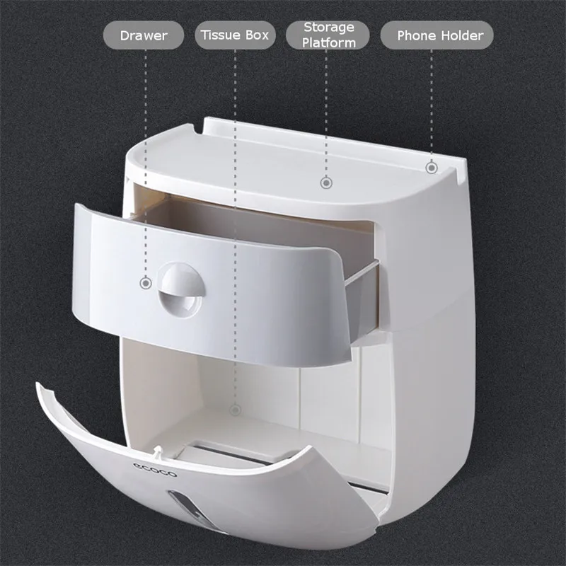 Waterproof Wall Mount Toilet Paper Holder Shelf for Toilet Paper Tray Roll Paper Towel Holder CaseTube Storage Box Tray Creative