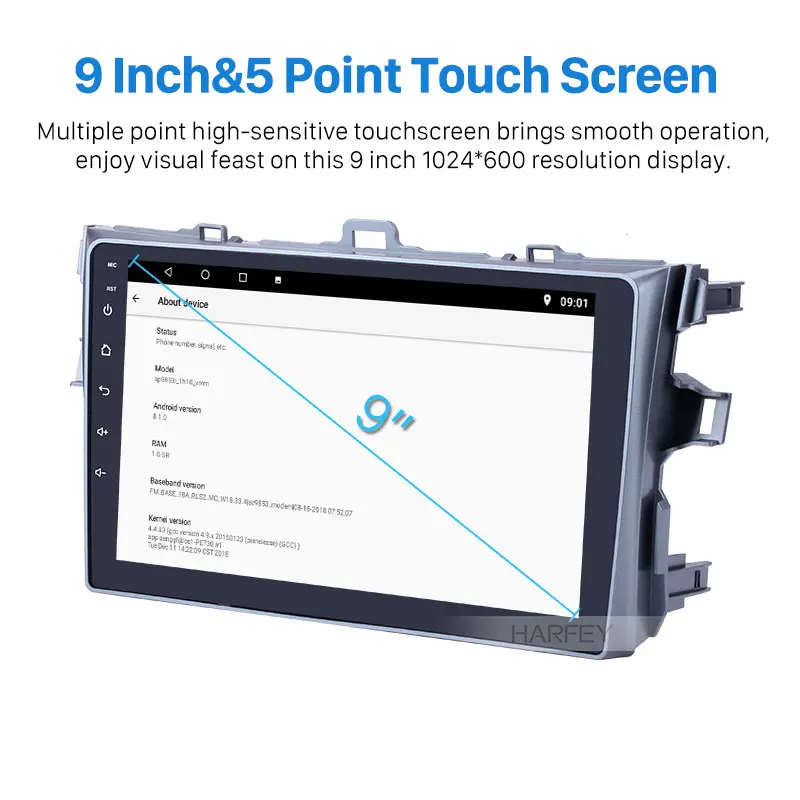 Cheap Harfey Car GPS Navi Multimedia Player 2DIN Android 9.0 HD For Toyota Corolla 2006 2007 2008-2012 with 3G WiFi Bluetooth DVR DAB+ 2