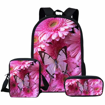 

THIKIN 3Pcs/Set Pretty Butterfly School Bag Sets Schoolbag for Student Girls Children Daily Bookbag Teenager Travel Backpack