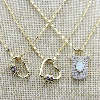 

18inch 5pcs/lot New design heart/oval/lock shape cz necklace,cz clasp component,popular plated necklace cheap wholesale