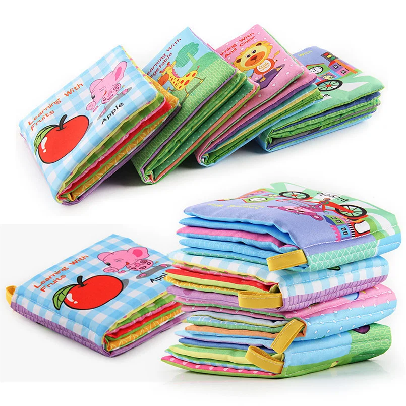 Brinquedos para Bebê de Aprendizagem dos Desenhos Livros de História Algodão Macio Cognize Pano Livro Animados Animais Desenvolvimento Precoce Educacional Inglês 4 Pçs - Set 4 Computers & Electronics