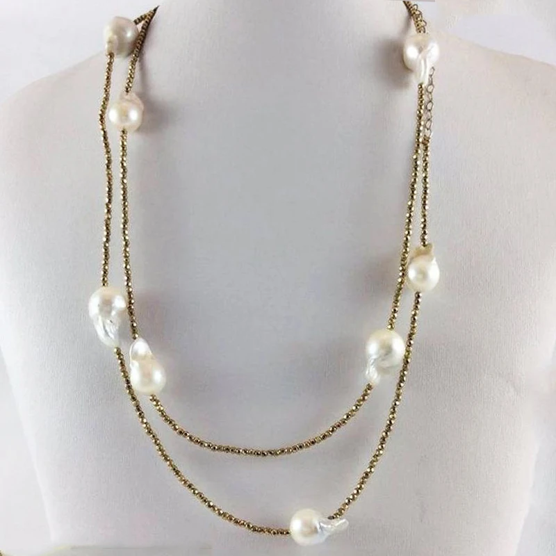 

Fashion creative design baroque pearls necklace high quality gold-color crystal bead stitching ladies double jewelry necklace