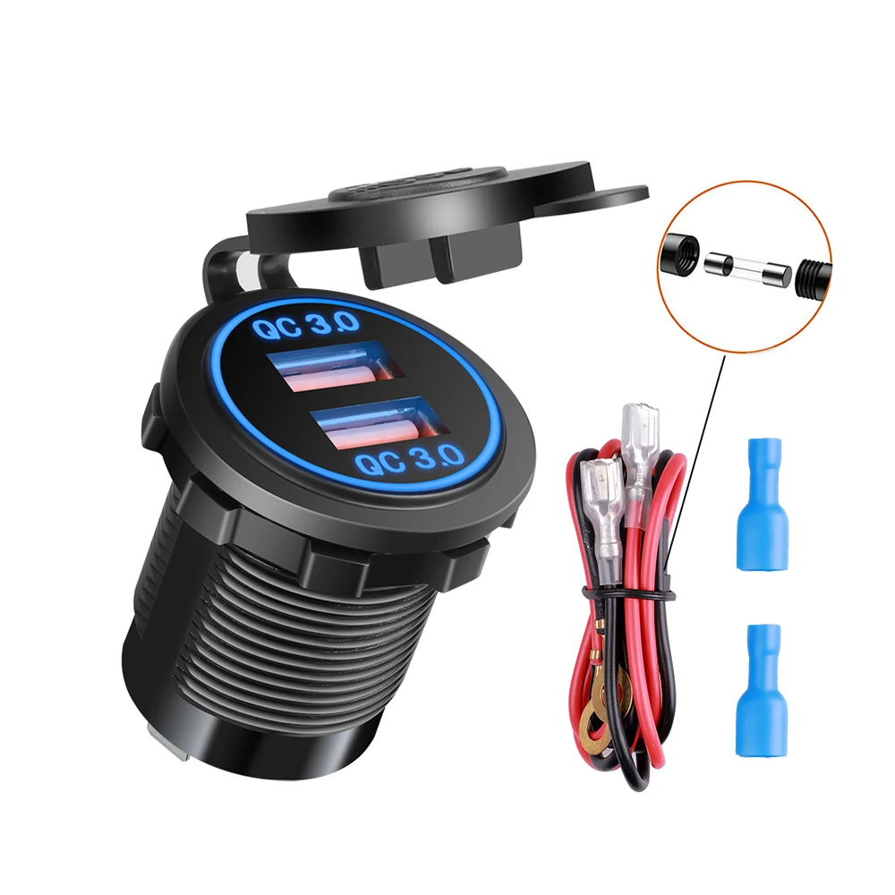

Dual USB Charger Socket QC3.0 Car Cigarette Lighter Power Outlet Adapter Waterproof Ports Fast Charge Phone Car Boat Marin