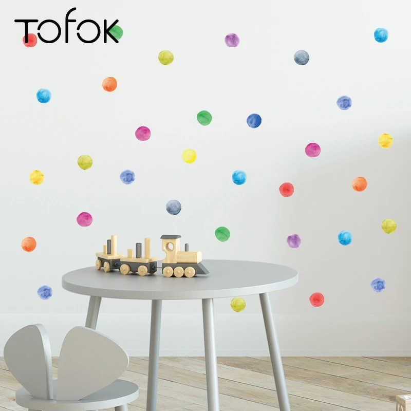 Tofok Ins 60 шт./компл. стикер для украшения стен в горошек с акварелью детской комнаты