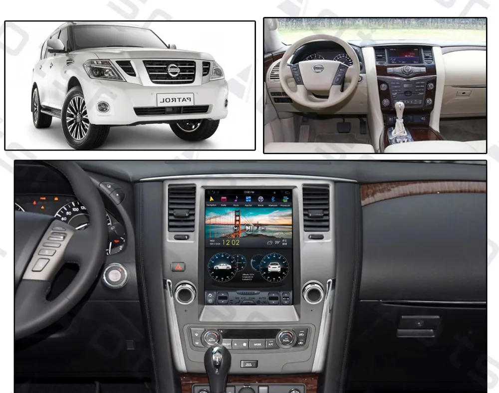 Android 8,1 4 Гб ОЗУ Tesla стиль PX6 для NISSAN PATROL 2010+ серебро и красное дерево головное устройство мультимедийный автомобильный видеорегистратор gps навигатор