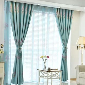 

Modern Floral Style Blackout Curtains for Living Room Kitchen Light Blue Pink Flower Pattern Custom Made Blinds Drapes