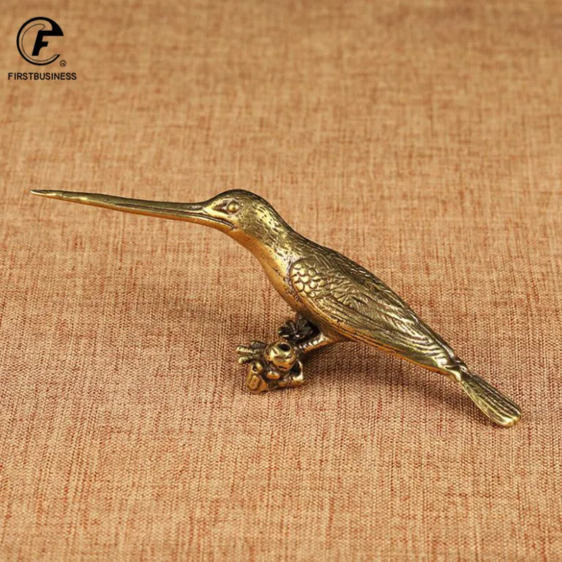 Pure Copper Kingfisher Tea Needle Statue Desk Decoration Ornament Antique Woodpecker Bird Miniature Figurines Incense Burner