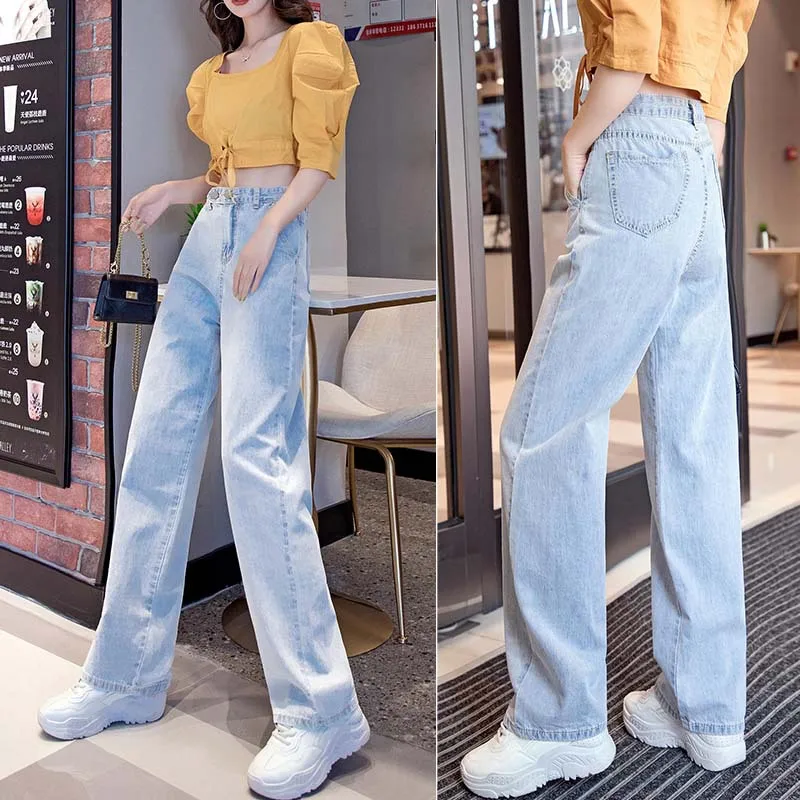 Hyuna, стиль знаменитостей, широкие, женские джинсы,, длина до пола, летние, тонкие, с высокой талией, CEC, свободные, драпированные, для папы, прямые, P