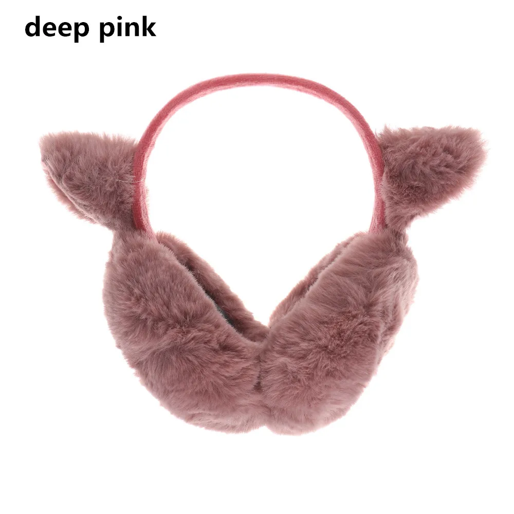 deep pink Блёстки складные кошачьи уши наушники для женщин и девочек плюшевые меховые ушные теплые Булочки с повязка на голову с блестками 3D мультфильм LAS - Цвет: deep pink