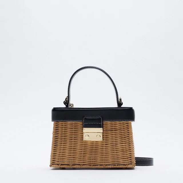 Vintage Woven Rattan Bag Flip Box Hand-Held Crossbody Bags Casual Straw Shoulder Beach Bag Handbags Handmade Messenger Clutch 3