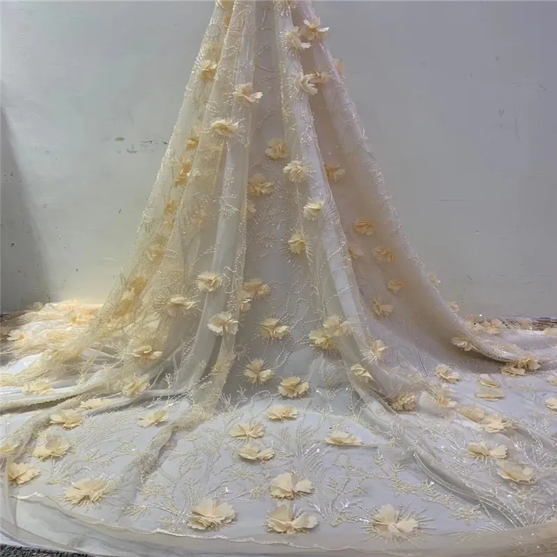 Madison нигерийские кружевные ткани высокое качество африканские кружевные ткани 3D цветок кружева вышивка гипюр кружевные ткани с бисером