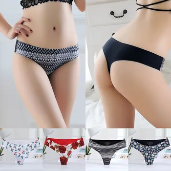 

2020 New Women G String sexy Undrwear Ice silk Briefs Panties Plaid Print Super Thin Hollow Thongs Sexy Briefs women