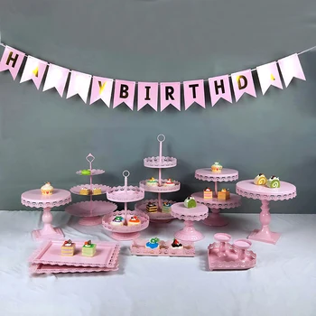 

Tobs 1 piece Pink Cupcake Party Dessert Display Stand Cake Stand WeddingTower Wedding Set Decor Tray Metal Round