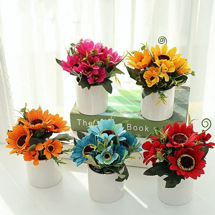 Artificial Flowers 16cm Small Sun Flower Bonsai Creative Room Decoration Hotel Office Desk Potted Garden Landscaping | Дом и сад