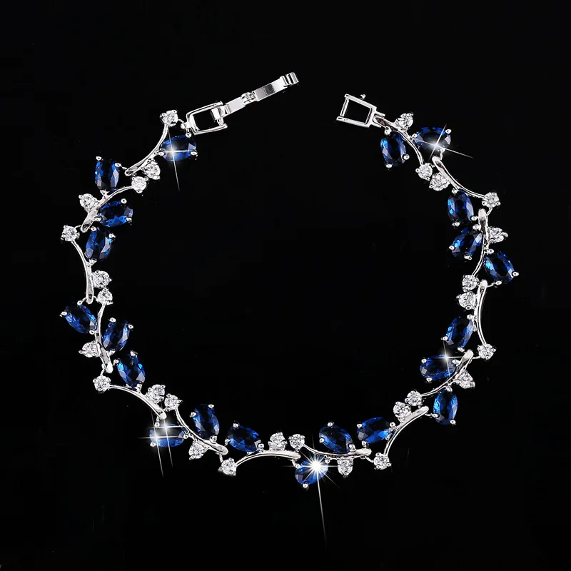 Ослепительный лист Свадебные теннисные амулеты Браслеты для женщин розовое золото серебро Цвет звено цепи браслет и браслет ЕС/США стиль ювелирные изделия