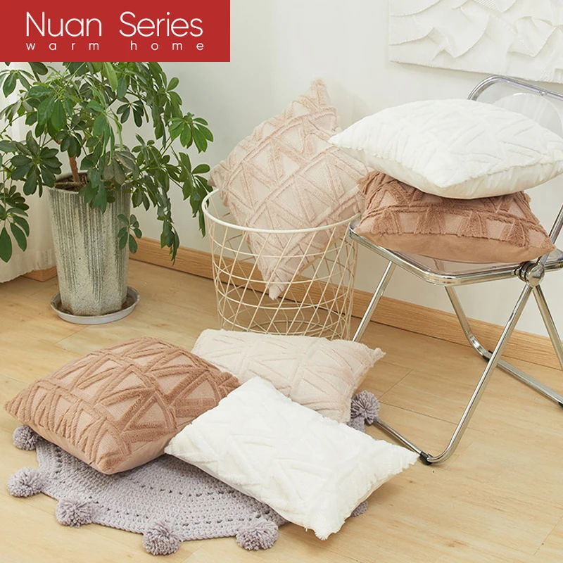 

Наволочка из искусственной шерсти, геометрические Мягкие плюшевые наволочки для подушек, скандинавские декоративные Роскошные наволочки для подушки, чехол для кровати, дивана, Осеннее украшение