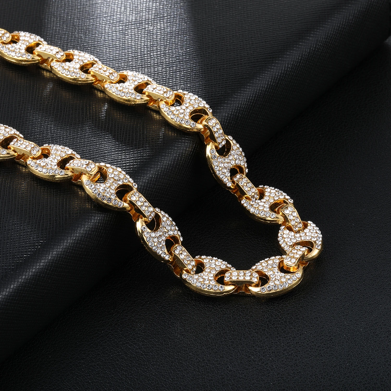 

Hip Hop Hot Heavy Iced Out Miami Coffee beans Link Chain for Mens Bling Full Crystal Rhinestone Gold Silver Necklace Jewelry