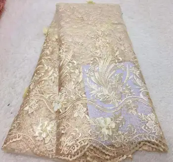 

2019 Gold Embroidered African Lace Fabric High Quality Stones French Tulle Mesh Lace Nigerian Guipure Lace Fabric Wedding