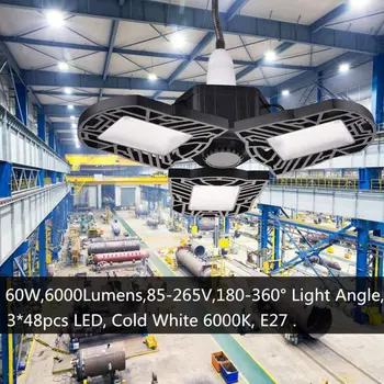 

6000lm Deformable garage light E26/E27 AC85-265V 60W 3000/6000K UFO Ceiling Light Industriale Lamp For Workshop Warehous New