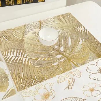 

N Leaf Placemat Coffee Table Tablecloth Cotton Linen Placemats Single-sided Printing Waterproof Placemat Gold Modern Square