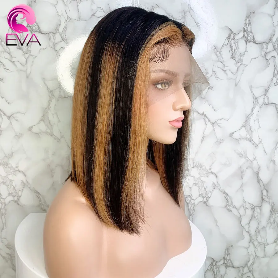 Eva волосы Омбре основные 13x6 кружева передние человеческие волосы парики предварительно сорванные с ребенком волосы бразильские Remy короткие боб парики с прямыми волосами