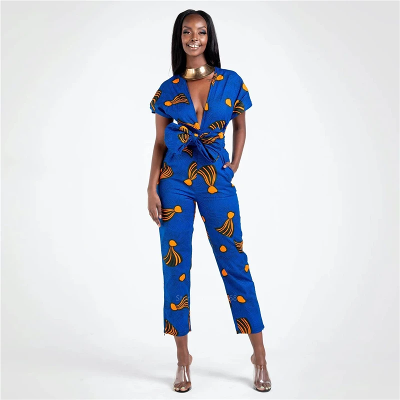 Fashion Ladies 2022 News African Clothes Ankara Style DIY Bandage Robe Africaine Dashiki Jumpsuit Ethnic Sexy Dresses for Women african traditional attire