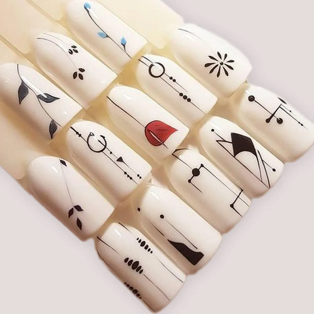 1 Sheet Nail Water Sticker DIY Black Abstract Image Nail Art Paper Decoration Manicure Style Tool 3