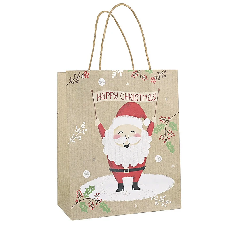 

12Pcs Christmas Gift Paper Bags Portable Biscuits Gift Goodies Holders Tote Bags Containers For Party Home Bakery Christmas 2019