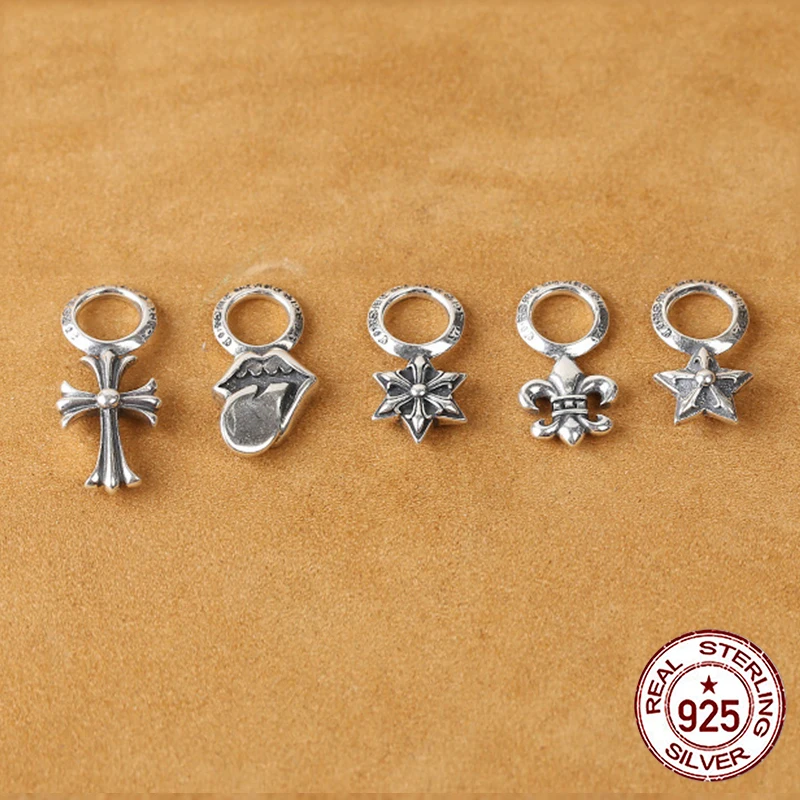 S925 Sterling Silver Pendant Bead spacer Jewelry Bracelet DIY Cross Letters Round Shape Bracelet Beads Beads