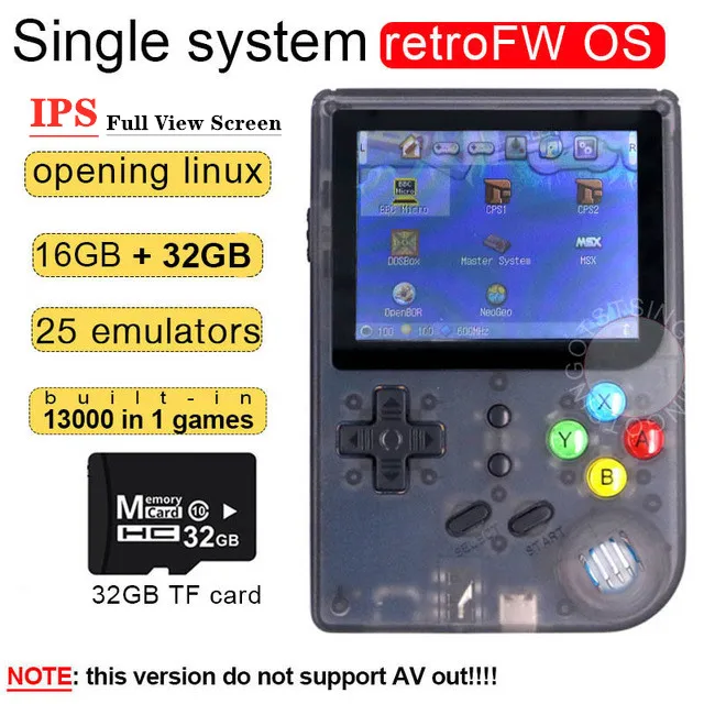 Black RetroFWos 48GB Последняя версия 2,8 дюймов ips экран RG300 RetroFW OS Ретро игровая консоль двойная система Ручной игровой плеер игры эмуляторы внутри - Цвет: Black RetroFWos 48GB
