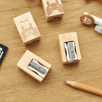 

2 Pcs/set Creative cat Cartoon Cute Wooden Pencil Sharpener My Neighbor cat Kawaii School Stationery Supplies