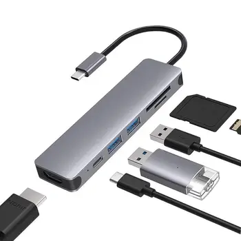 

6 in 1 USB 4K HDMI Multiport Card Reader Hub for MacBook Laptop Type C Devices