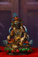 

Home Decor 4" Tibet Buddhism Old Bronze Tracing Huang Caishen Buddha statue Enshrine the Buddha Town House Exorcism